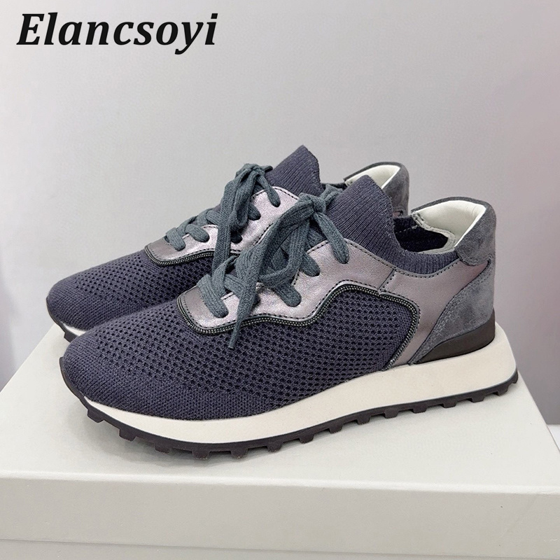 Zapatos planos para mujer, zap - Knit Fabric Lace Up Sneakers reseña y precio